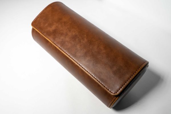 Premium Leather 3 Watch Case - Brown