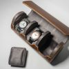 Premium Leather 3 Watch Case - Brown